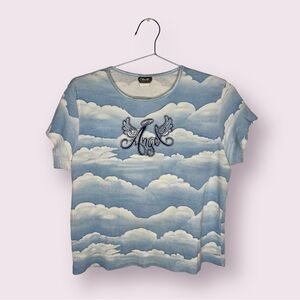 Y2K RAVE blue cloud graphic baby tee